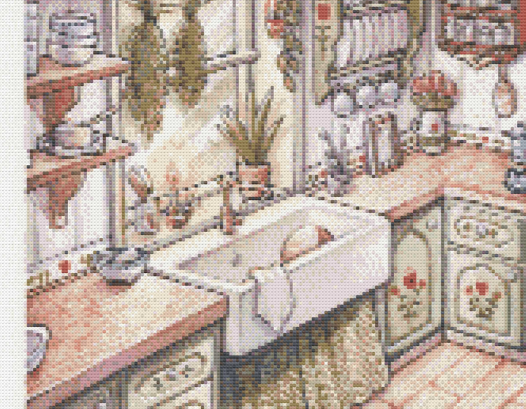CROSS STITCH CHART - DIGITAL PRINTABLE PATTERN - KITCHEN WITCH WATERCOLOR COUNTRY FOLK - by MEDUSA DOLLMAKER