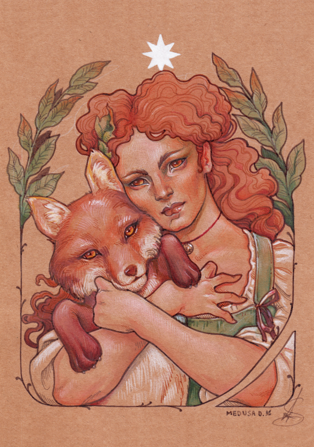 DIGITAL PRINTABLE - LADY FOX FOREST MAIDEN + BONUS FILES - ORIGINAL ART BY MEDUSA DOLLMAKER