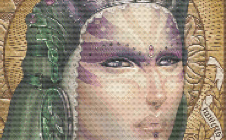 CROSS STITCH CHART - DIGITAL PRINTABLE PATTERN - FUTURISTIC IBERIAN LADY - by MEDUSA DOLLMAKER