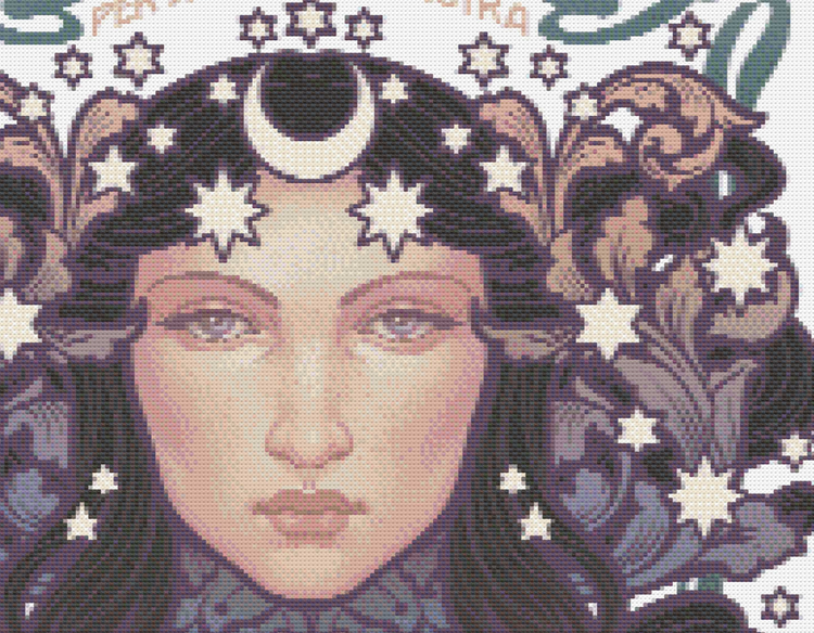 CROSS STITCH CHART - DIGITAL PRINTABLE PATTERN - URANIA ASTRONOMY MUSE NOUVEAU - by MEDUSA DOLLMAKER