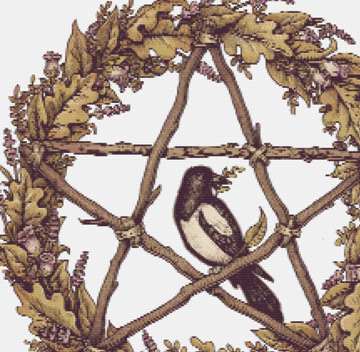 CROSS STITCH CHART - DIGITAL PRINTABLE PATTERN - FOREST PENTACLE - by MEDUSA DOLLMAKER