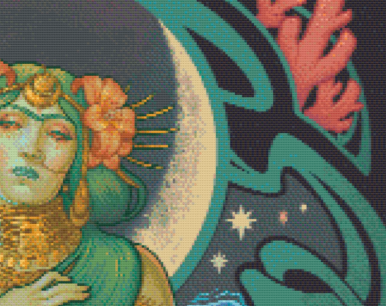 CROSS STITCH CHART - DIGITAL PRINTABLE PATTERN - MERMAID SEA WITCH NOUVEAU - by MEDUSA DOLLMAKER