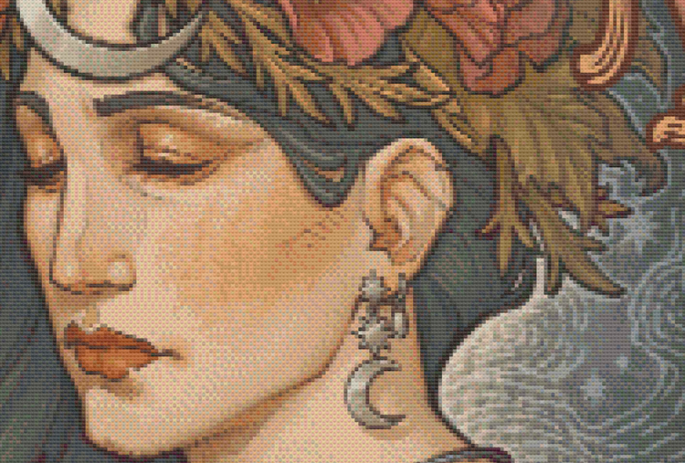 CROSS STITCH CHART - DIGITAL PRINTABLE PATTERN - THE MOON - TAROT NOUVEAU - by MEDUSA DOLLMAKER