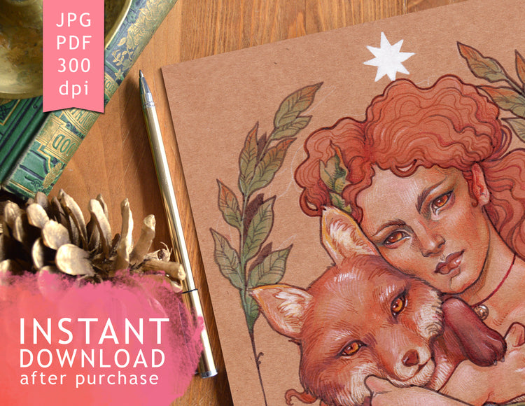DIGITAL PRINTABLE - LADY FOX FOREST MAIDEN + BONUS FILES - ORIGINAL ART BY MEDUSA DOLLMAKER