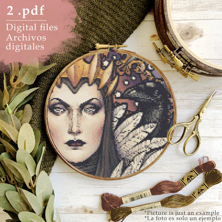 CROSS STITCH CHART - DIGITAL PRINTABLE PATTERN - SNOW WHITE EVIL QUEEN by MEDUSA DOLLMAKER
