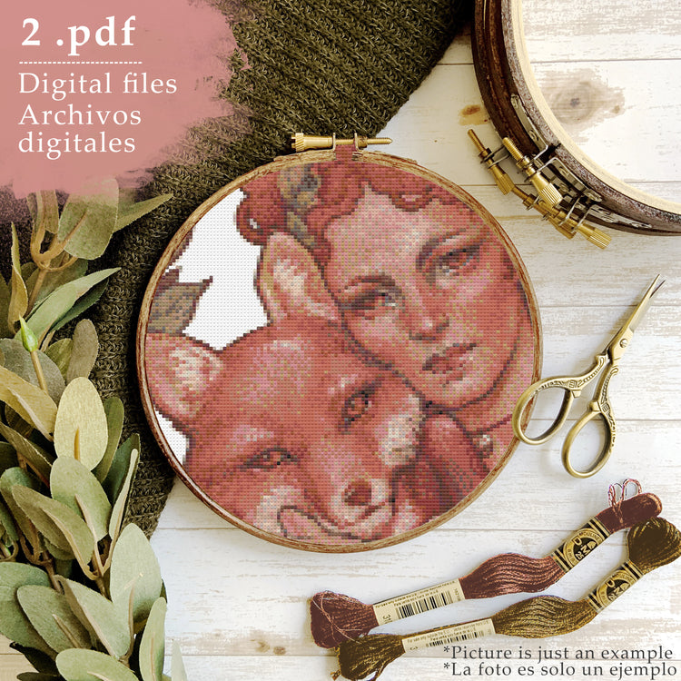 CROSS STITCH CHART - DIGITAL PRINTABLE PATTERN - LADY FOX ART by MEDUSA DOLLMAKER