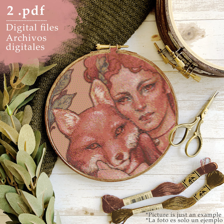 CROSS STITCH CHART - DIGITAL PRINTABLE PATTERN - LADY FOX ART by MEDUSA DOLLMAKER