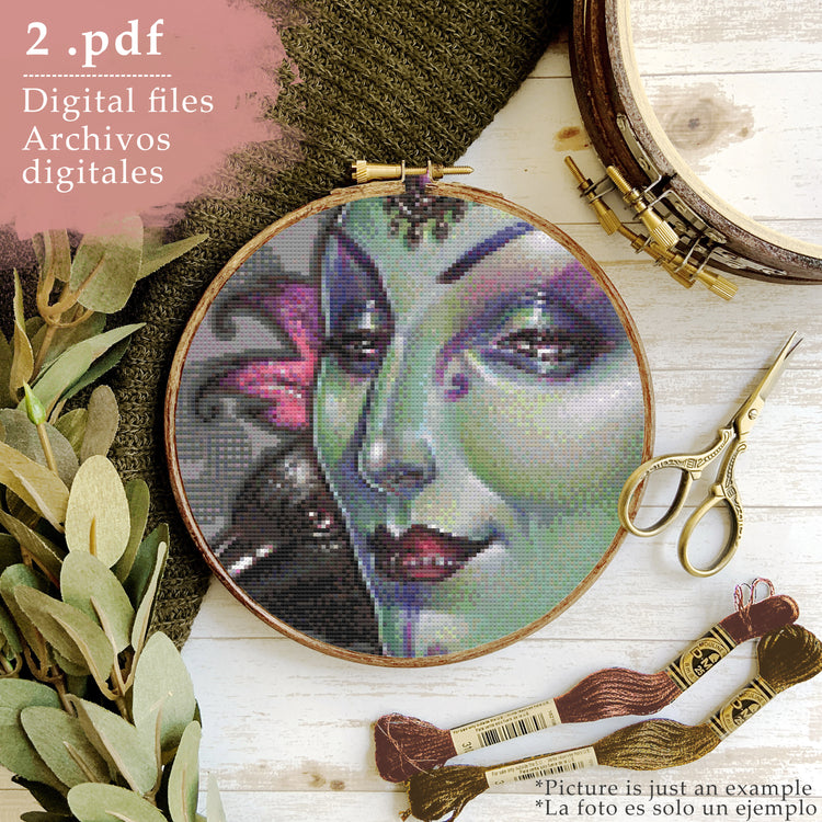 CROSS STITCH CHART - DIGITAL PRINTABLE PATTERN - MALEFICENT Mistress of All Evil by MEDUSA DOLLMAKER