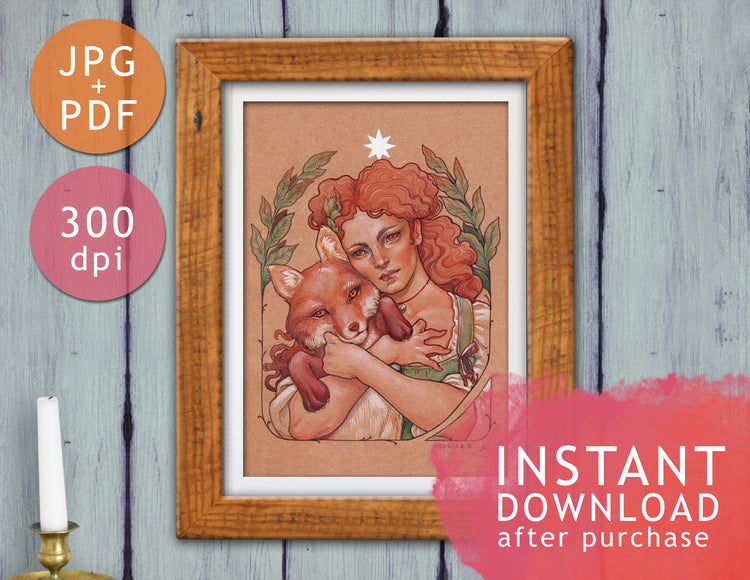 DIGITAL PRINTABLE - LADY FOX FOREST MAIDEN + BONUS FILES - ORIGINAL ART BY MEDUSA DOLLMAKER