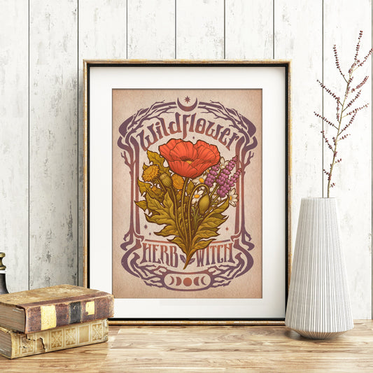 WILDFLOWERS SPRING OSTARA HERB WITCH ART PRINT DinA4 - 8x11'' - Art by Medusa Dollmaker Art Nouveau