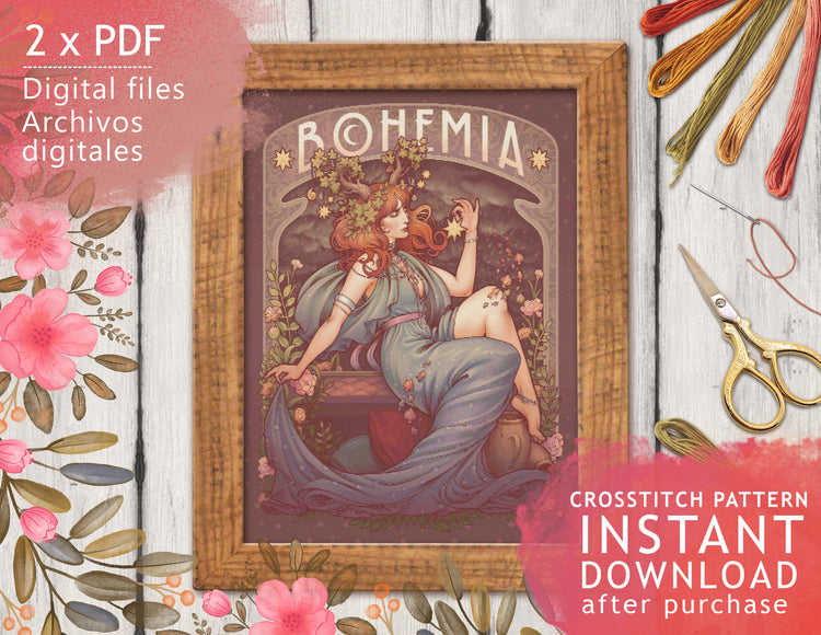 CROSS STITCH CHART - DIGITAL PRINTABLE PATTERN - BOHEMIA by MEDUSA DOLLMAKER