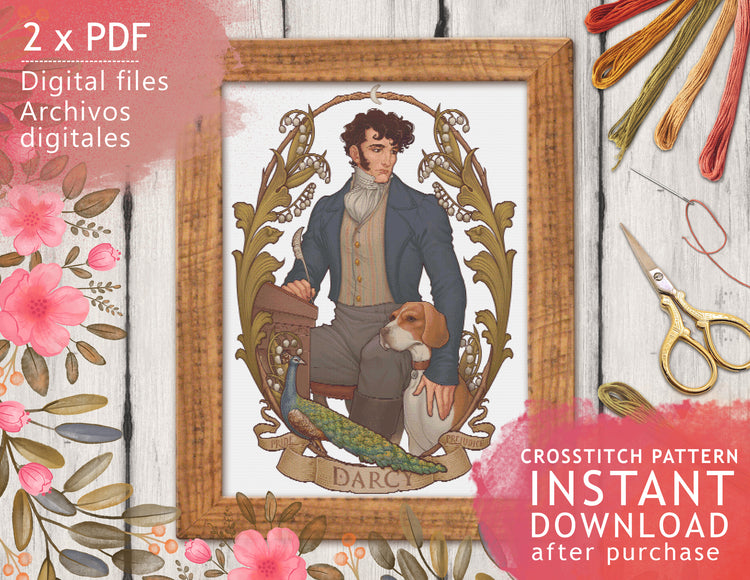 CROSS STITCH CHART - DIGITAL PRINTABLE PATTERN - PRIDE and PREJUDICE - Mr.DARCY by MEDUSA DOLLMAKER