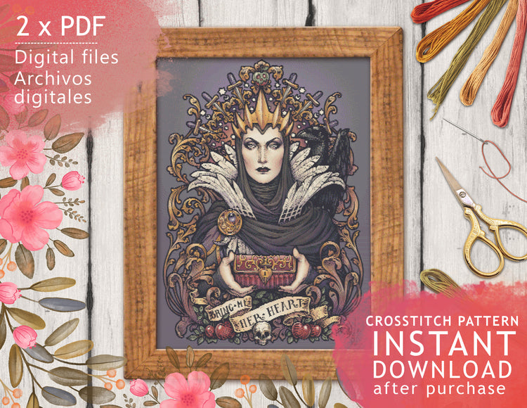 CROSS STITCH CHART - DIGITAL PRINTABLE PATTERN - SNOW WHITE EVIL QUEEN by MEDUSA DOLLMAKER
