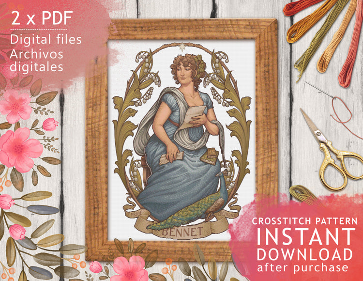 CROSS STITCH CHART - DIGITAL PRINTABLE PATTERN - Pride and Prejudice - ELIZABETH "LIZZIE" BENNET by MEDUSA DOLLMAKER