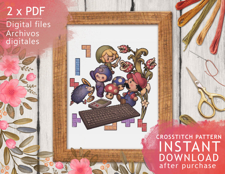 CROSS STITCH CHART - DIGITAL PRINTABLE PATTERN - LITTLE GAMERS by MEDUSA DOLLMAKER