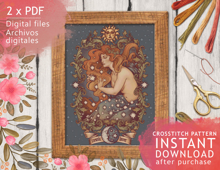 CROSS STITCH CHART - DIGITAL PRINTABLE PATTERN - COSMIC LOVER by MEDUSA DOLLMAKER