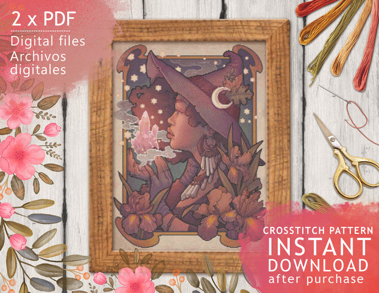CROSS STITCH CHART - DIGITAL PRINTABLE PATTERN - CRYSTAL WITCH by MEDUSA DOLLMAKER
