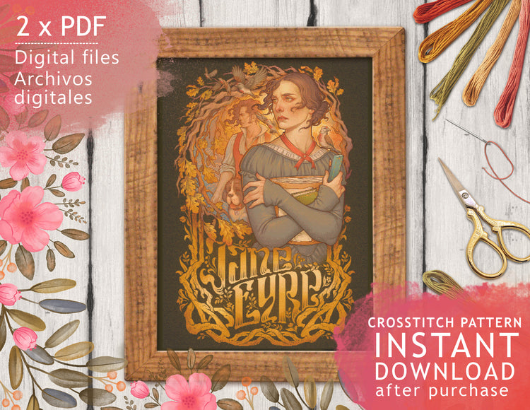 JANE EYRE - AMANTES DE LIBROS DE PUNTO DE CRUZ - PATRÓN DIGITAL IMPRIMIBLE - Art Nouveau - por MEDUSA DOLLMAKER