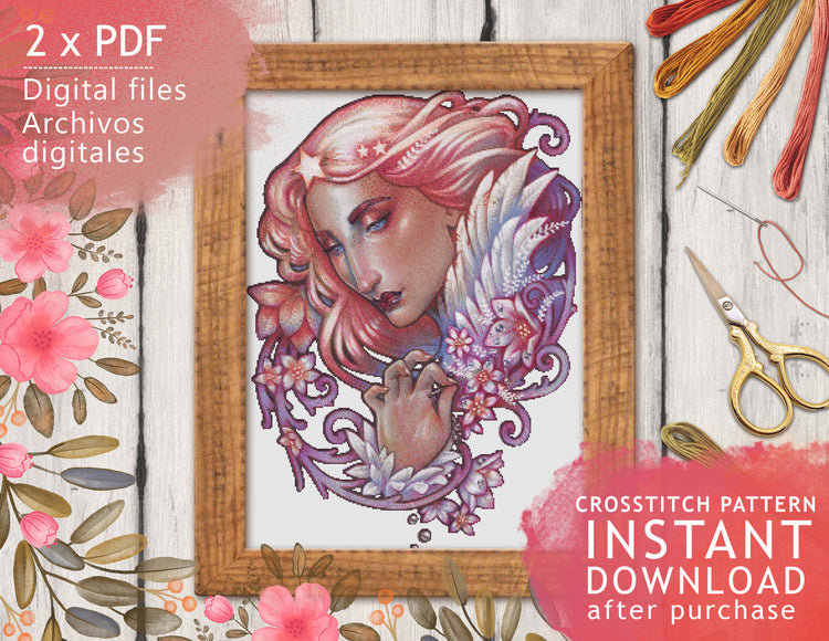 CROSS STITCH CHART - DIGITAL PRINTABLE PATTERN - MORNINGSTAR DAWN AURORA - by MEDUSA DOLLMAKER