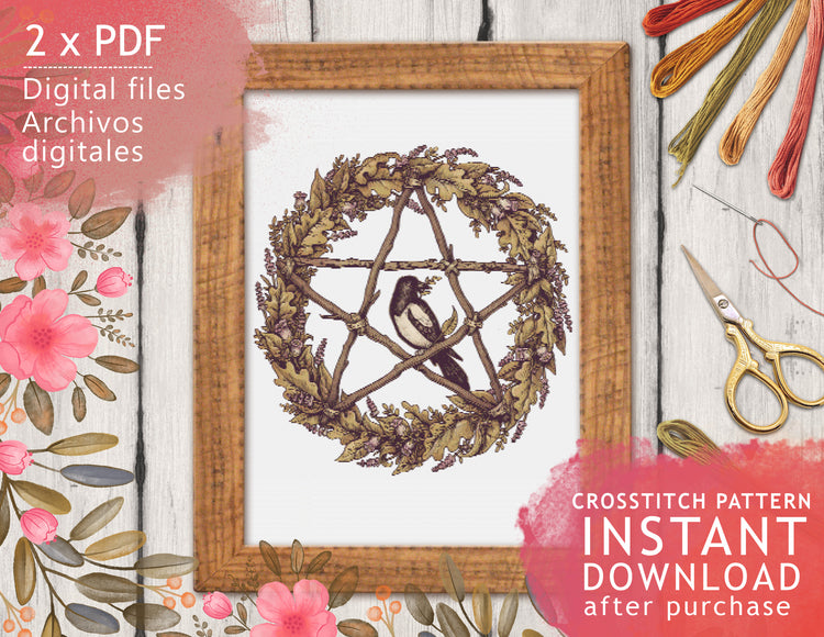 CROSS STITCH CHART - DIGITAL PRINTABLE PATTERN - FOREST PENTACLE - by MEDUSA DOLLMAKER