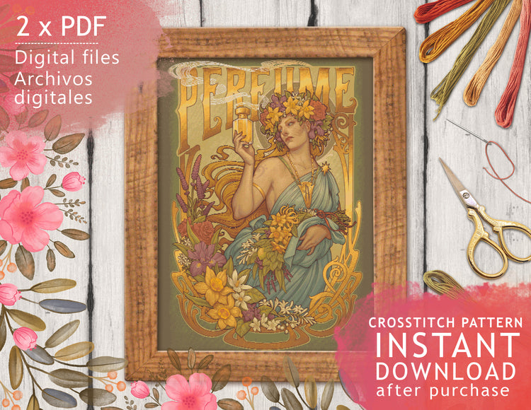 CROSS STITCH CHART - DIGITAL PRINTABLE PATTERN - VINTAGE PERFUME by MEDUSA DOLLMAKER