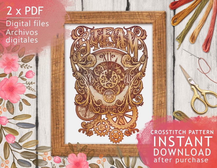 CROSS STITCH CHART - DIGITAL PRINTABLE PATTERN - STEAMPUNK by MEDUSA DOLLMAKER