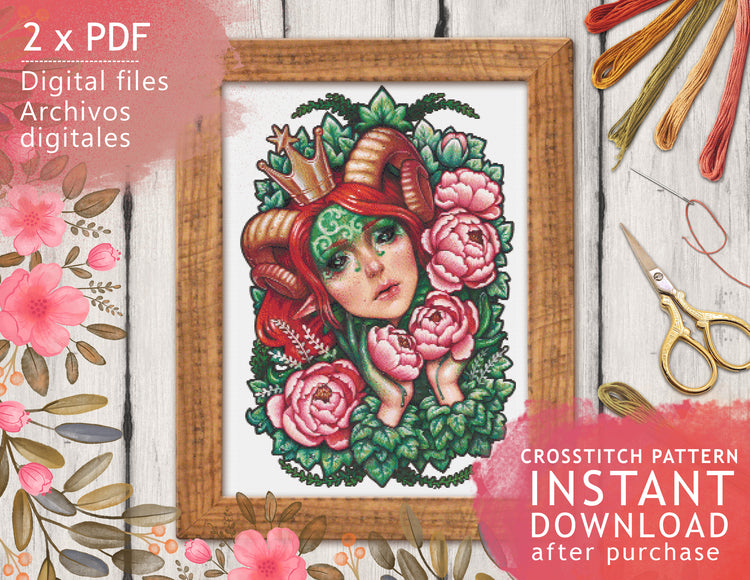 CROSS STITCH CHART - DIGITAL PRINTABLE PATTERN - TITANIA Queen of Fairies - by MEDUSA DOLLMAKER