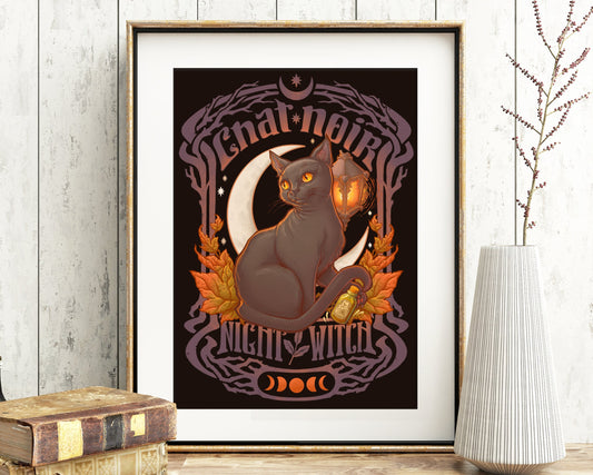 PREORDER - CHAT NOIR BLACK CAT ART PRINT DinA4 - 8x11'' - Art by Medusa Dollmaker Art Nouveau