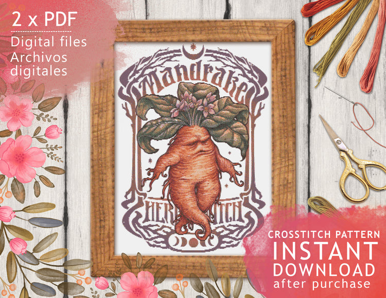 CROSS STITCH CHART - DIGITAL PRINTABLE PATTERN - MANDRAKE ART by MEDUSA DOLLMAKER