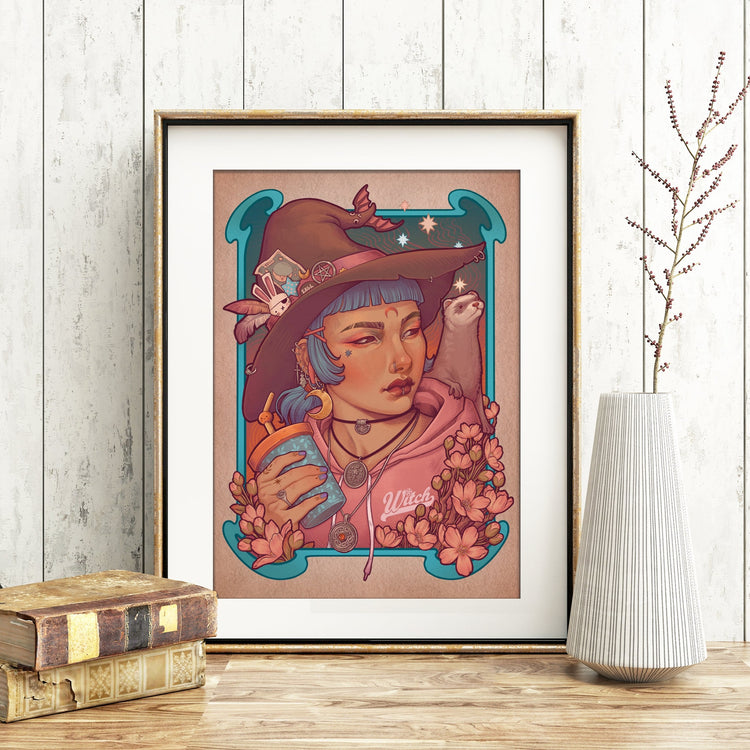 KAWAII WITCH PRINT ART NOUVEAU