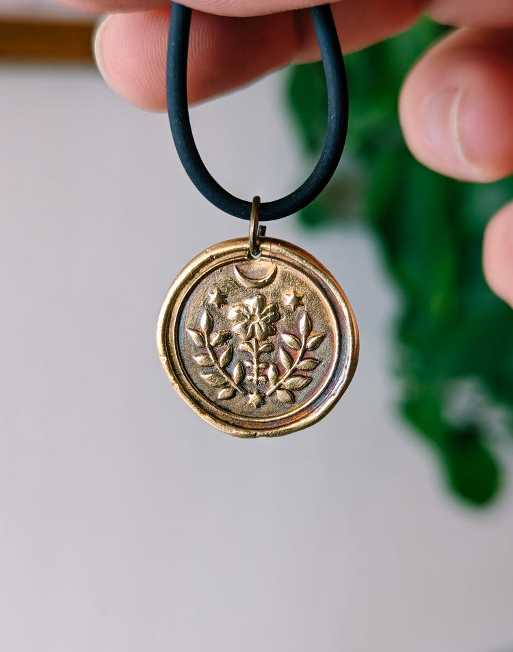 BRASS MINI FOLK PENDANT - WITCH TALISMAN "GROW WILD"