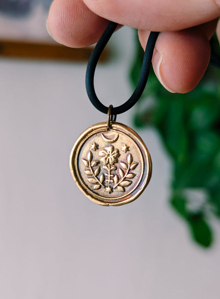 BRASS MINI FOLK PENDANT - WITCH TALISMAN "GROW WILD"