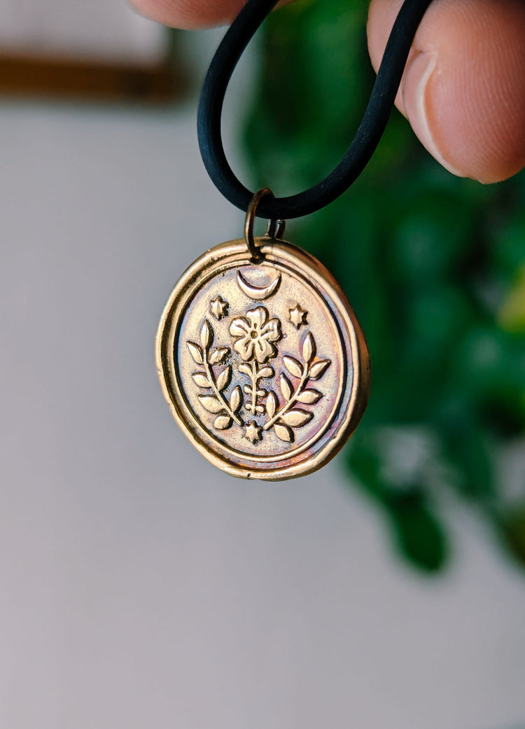BRASS MINI FOLK PENDANT - WITCH TALISMAN "GROW WILD"