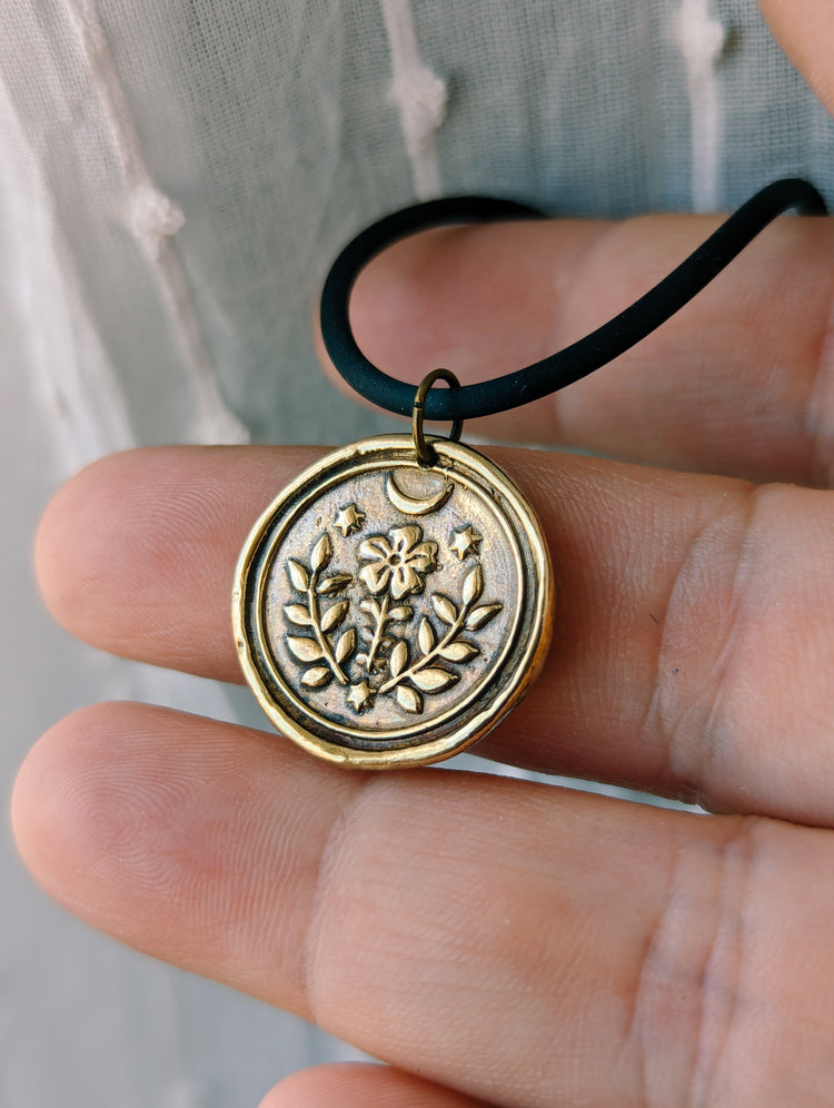 BRASS MINI FOLK PENDANT - WITCH TALISMAN "GROW WILD"