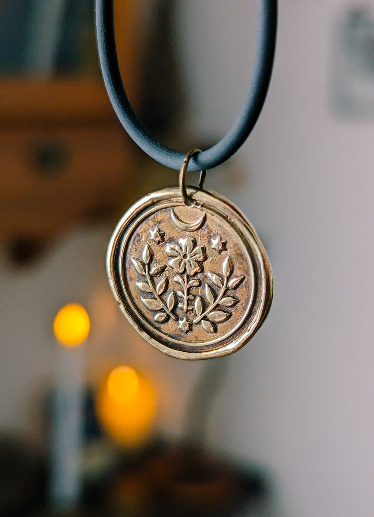 BRASS MINI FOLK PENDANT - WITCH TALISMAN "GROW WILD"