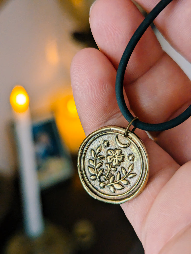 BRASS MINI FOLK PENDANT - WITCH TALISMAN "GROW WILD"