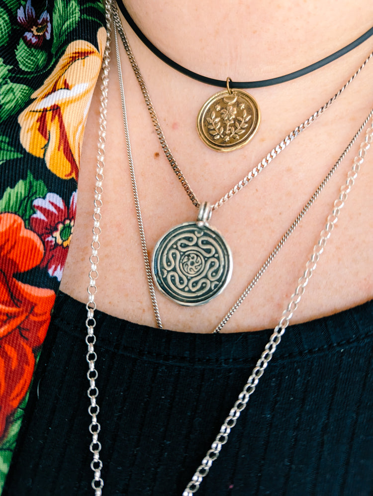 BRASS MINI FOLK PENDANT - WITCH TALISMAN "GROW WILD"