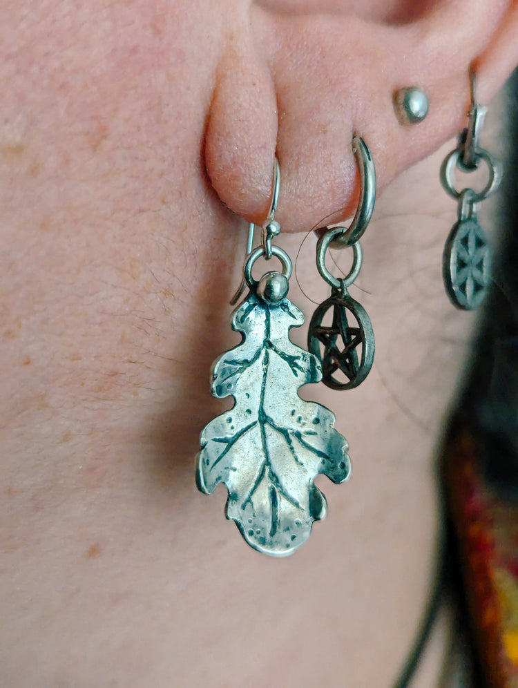 OAK LEAF EARRINGS 925 STERLING SILVER RUSTIC