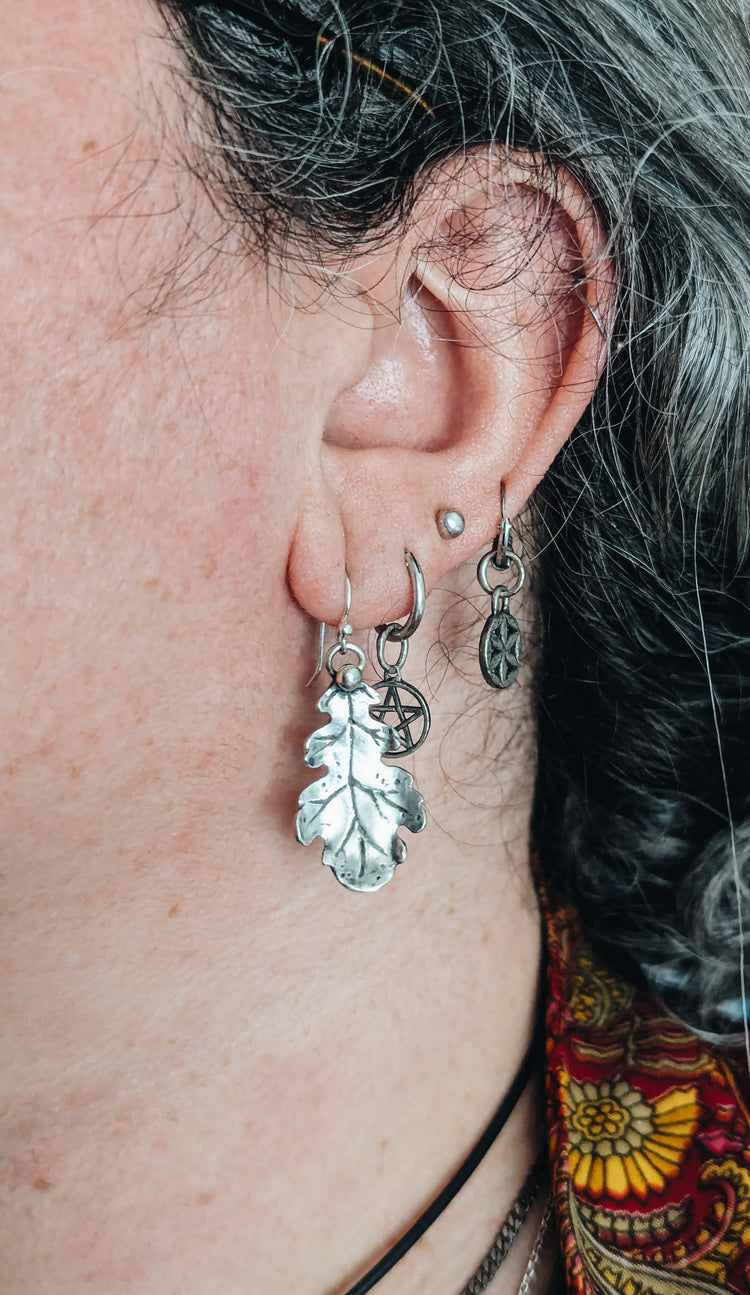 OAK LEAF EARRINGS 925 STERLING SILVER RUSTIC