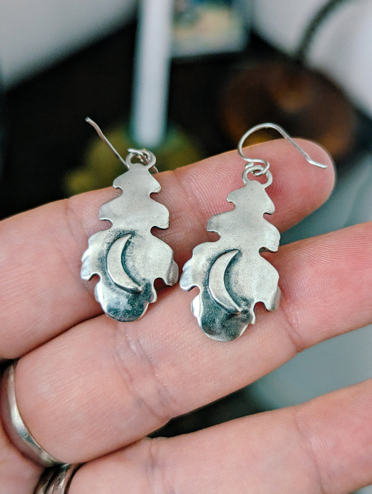 OAK LEAF EARRINGS 925 STERLING SILVER RUSTIC