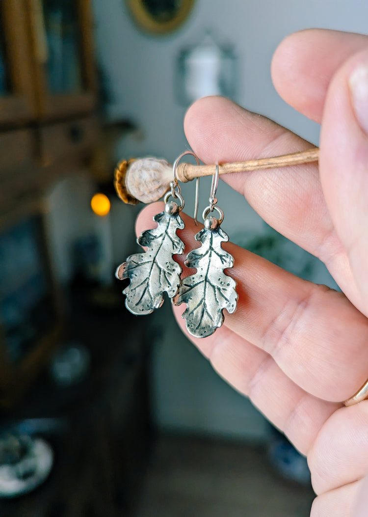 OAK LEAF EARRINGS 925 STERLING SILVER RUSTIC
