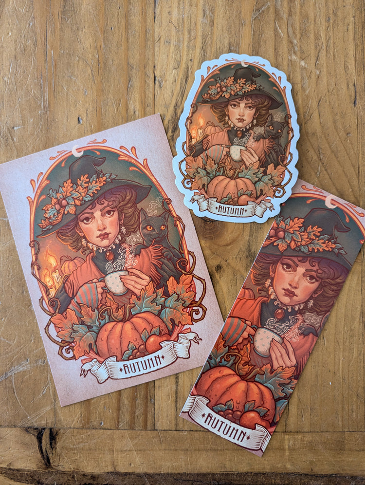 BOOKMARK - AUTUMN WITCH - Printed ART BY MEDUSA DOLLMAKER