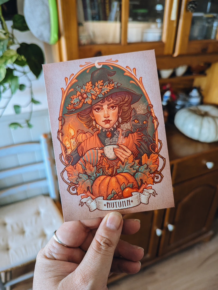 POSTAL BRUJA DE OTOÑO - MINI LÁMINA 4x6'' DinA6 Arte de Medusa Dollmaker