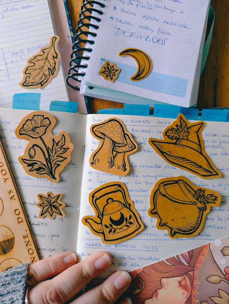 HOMEMADE 9 - KRAFT STICKER SET - FOLK WITCH - ART BY MEDUSA DOLLMAKER