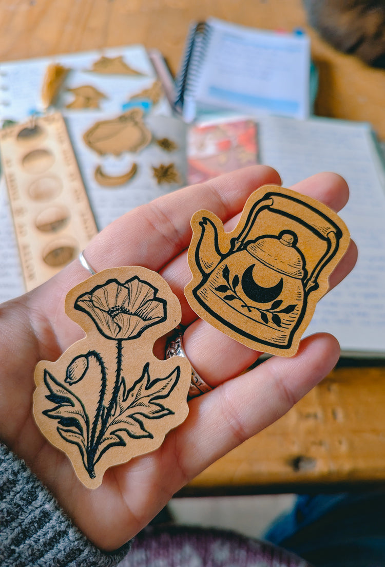 HOMEMADE 9 - KRAFT STICKER SET - FOLK WITCH - ART BY MEDUSA DOLLMAKER
