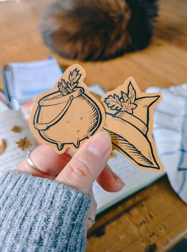 HOMEMADE 9 - KRAFT STICKER SET - FOLK WITCH - ART BY MEDUSA DOLLMAKER