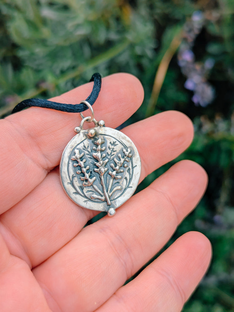 PREORDER - LAVENDER FLOWER TALISMAN NECKLACE - 925 STERLING SILVER - HANDMADE from WAX