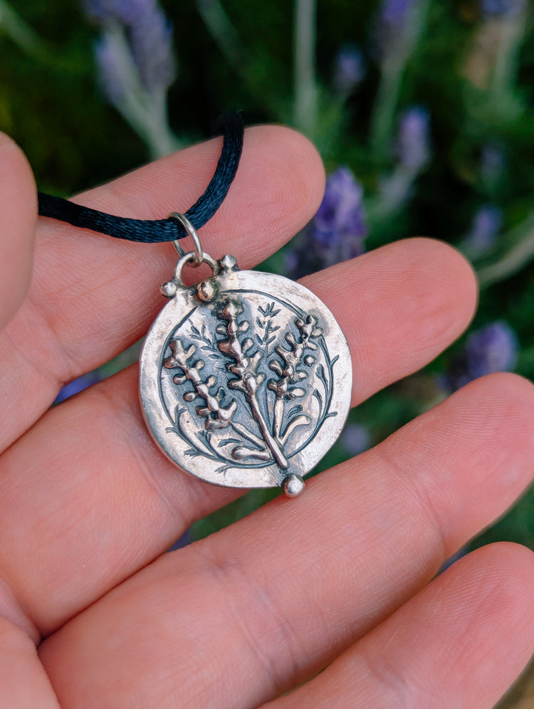 PREORDER - LAVENDER FLOWER TALISMAN NECKLACE - 925 STERLING SILVER - HANDMADE from WAX