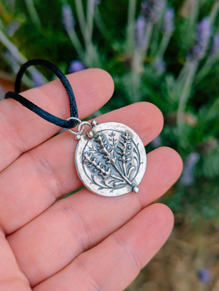 PREORDER - LAVENDER FLOWER TALISMAN NECKLACE - 925 STERLING SILVER - HANDMADE from WAX