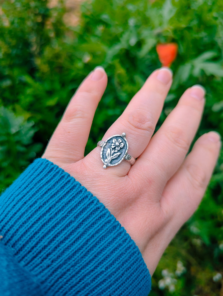 FLOWER SHADOWBOX RING - 925 STERLING SILVER HANDMADE